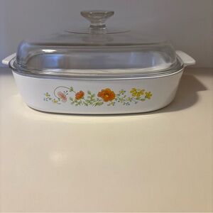 Vintage Corning Ware Glass Covered Casserole Dish Pattern Wildflower 2.5 Litter
